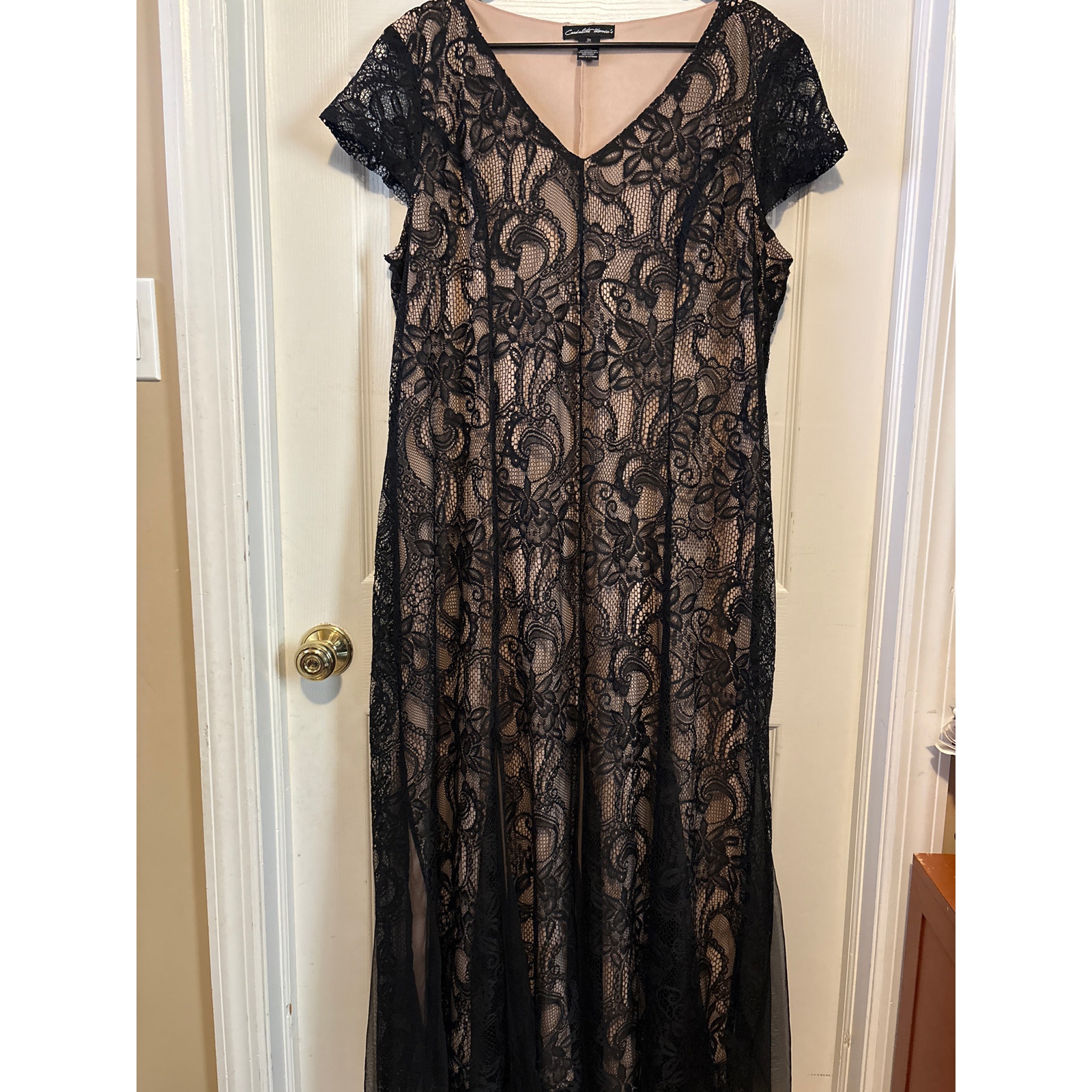 Candalite Women’s 3x Black Lace Full Length Gown Lined 1099-V